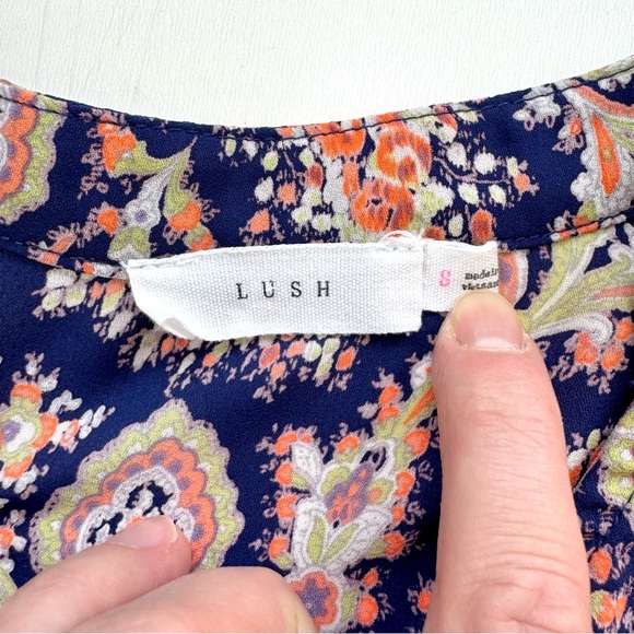 Lush Womens Navy Peach Paisley Print Wrap Mini Dress Flare 3/4 Sleeve Size Small - Picture 5 of 13